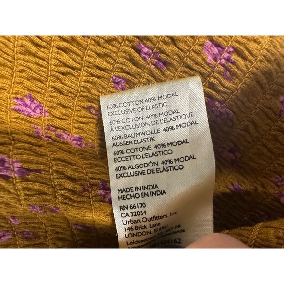 Free People Marigold Smocked Square Neck Golden Combo Size Large - Picture 3 of 8